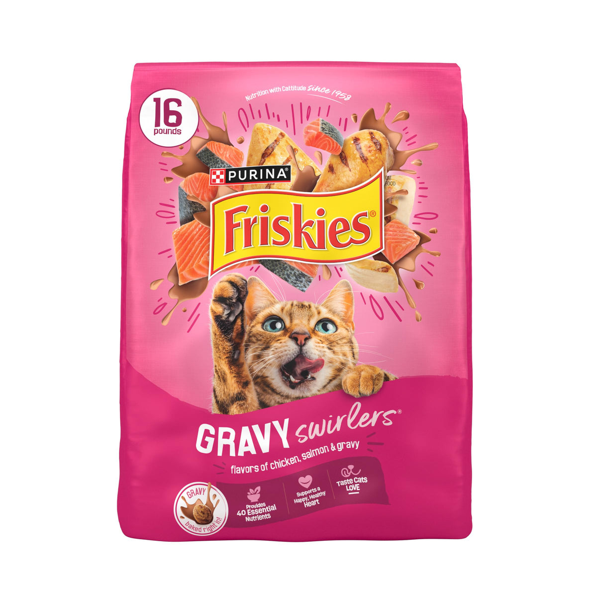 Friskies Purina Gravy Swirlers Dry Cat Food, Chicken & Salmon, 22 lb Bag