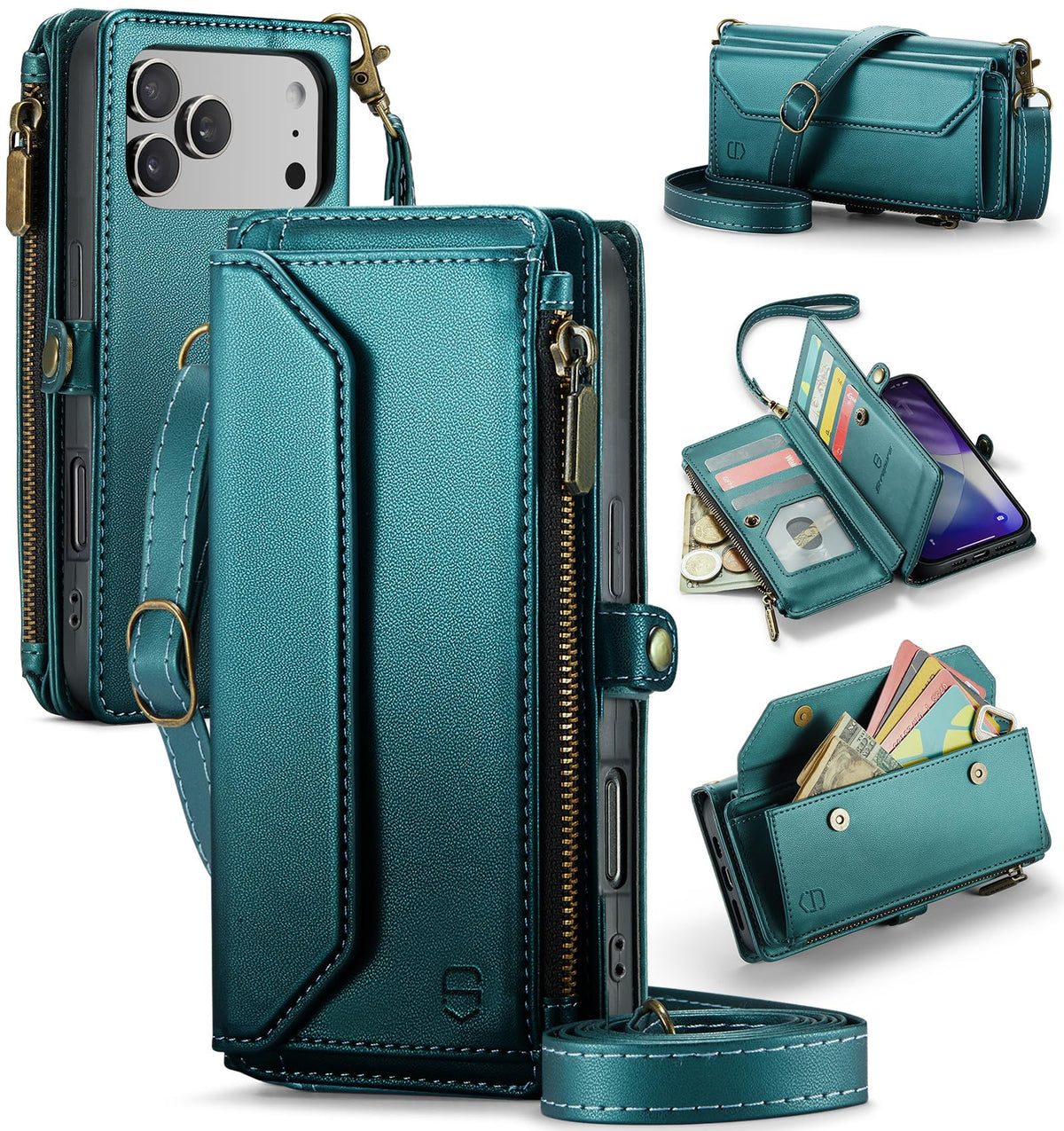 Strapurs for iPhone Air - Zipper Strap Wallet Case for Women, Purple