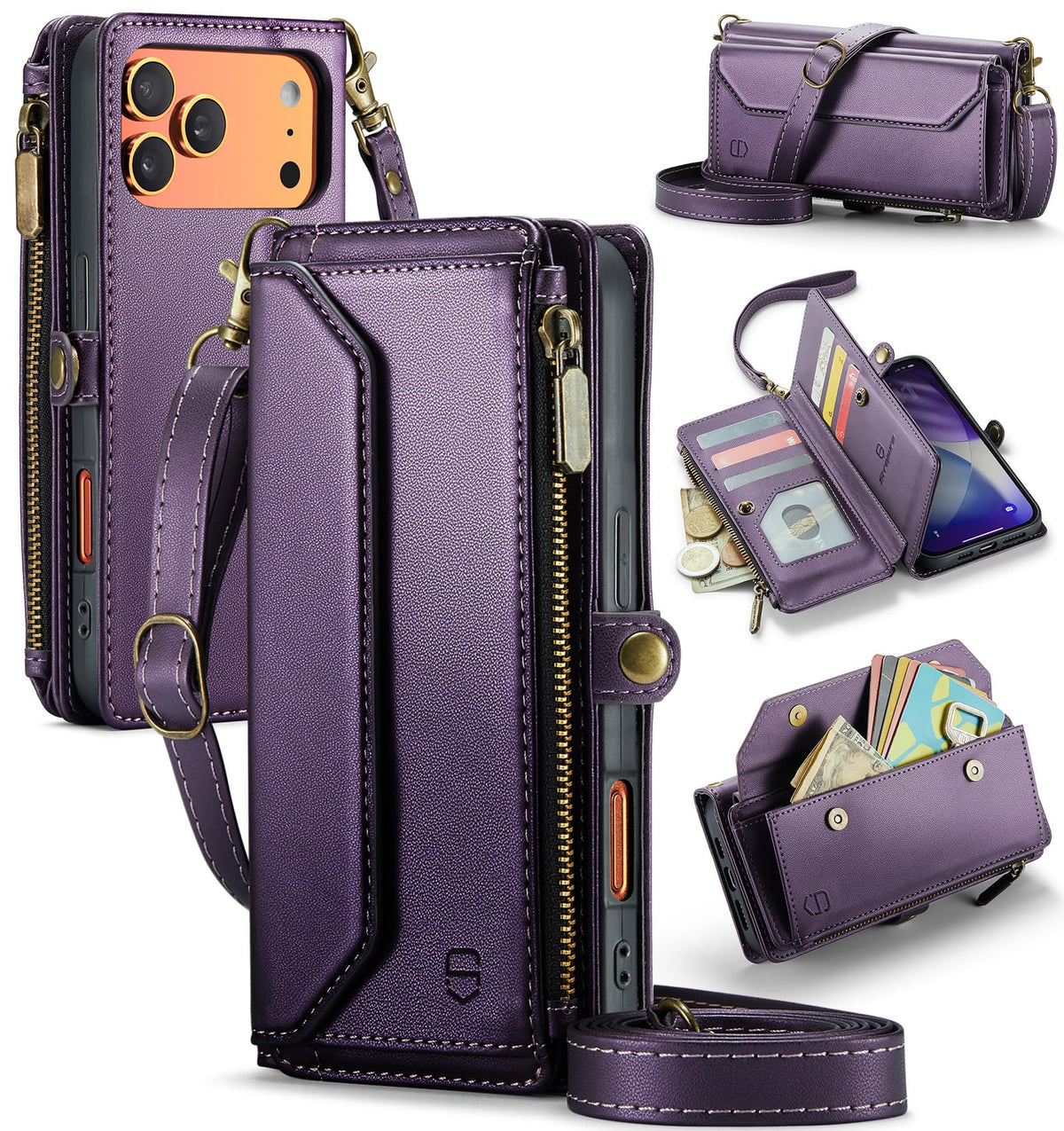 Strapurs for iPhone Air - Zipper Strap Wallet Case for Women, Purple