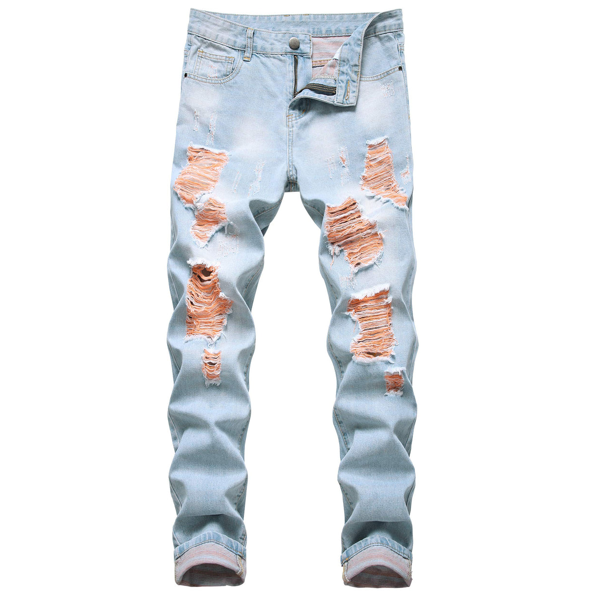 Men's Ripped Slim Fit Jeans Straight Leg Denim Pants