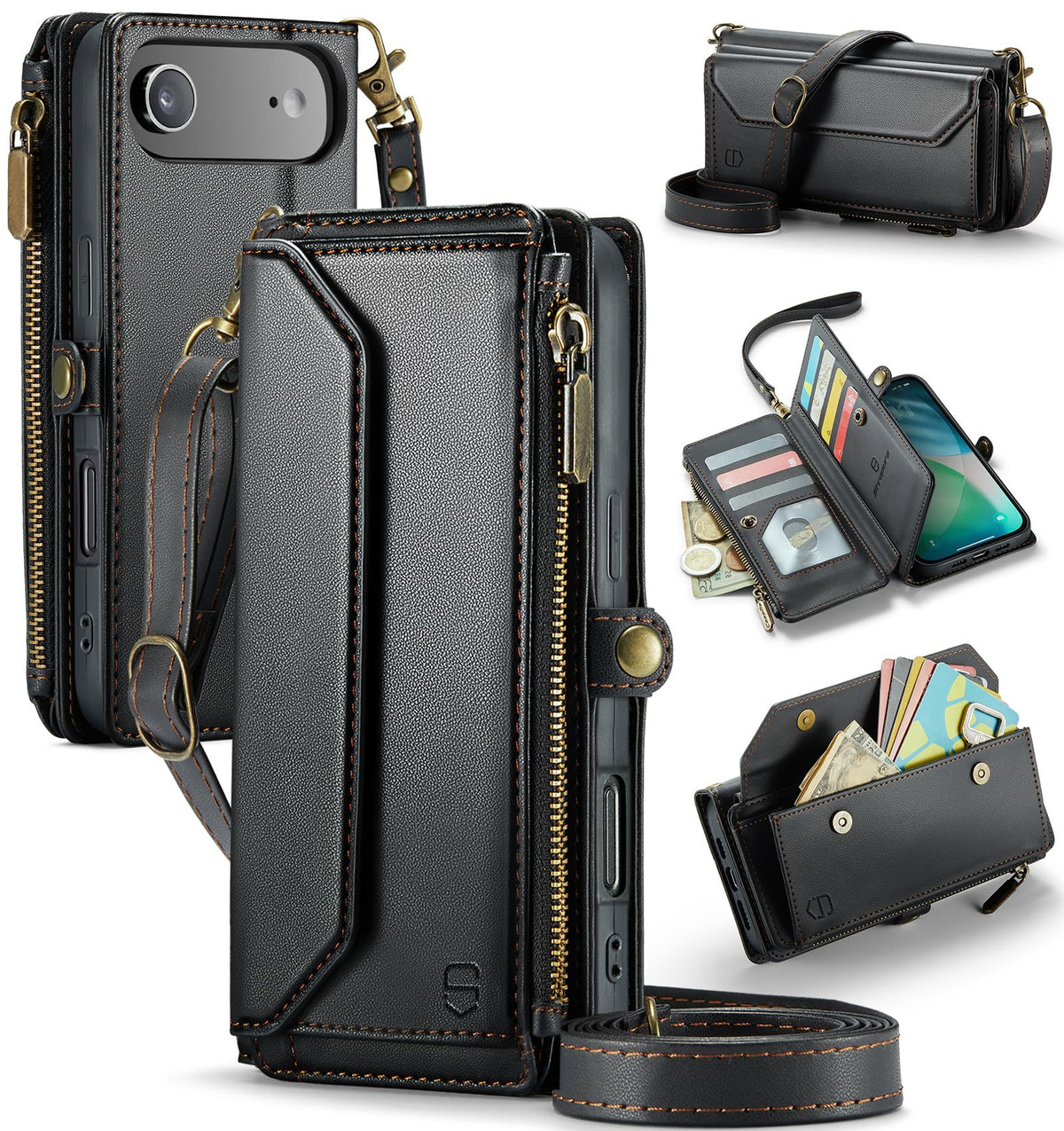 Strapurs for iPhone Air - Zipper Strap Wallet Case for Women, Purple