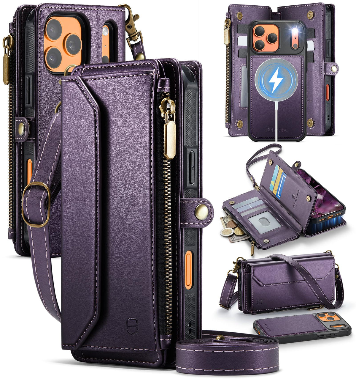 Strapurs for iPhone Air - Zipper Strap Wallet Case for Women, Purple