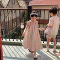 Striped Vest Dress And Short-sleeve Shorts Set
