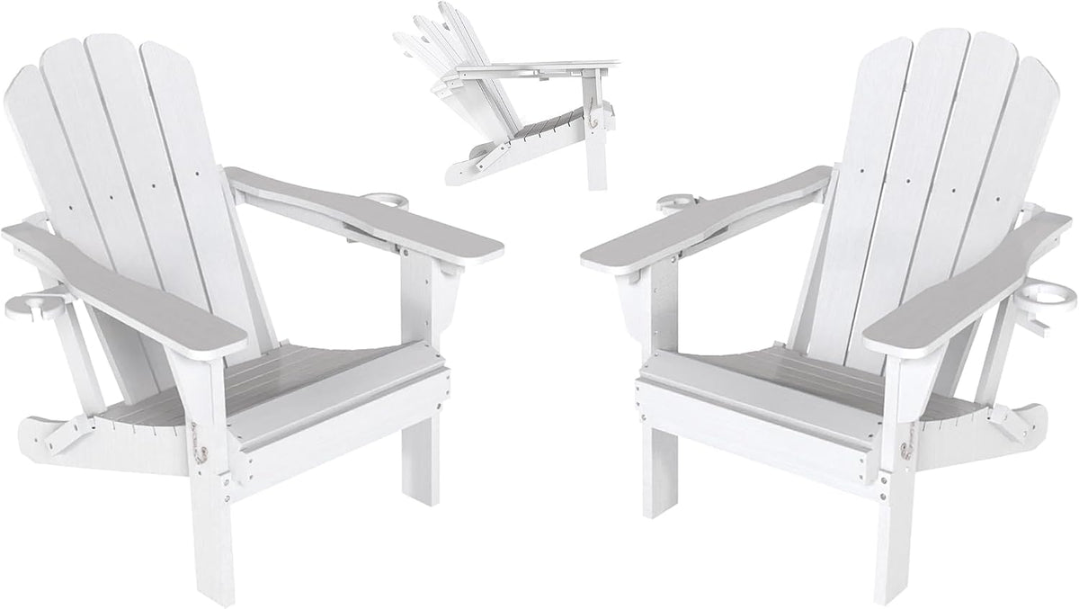 Adjustable HDPE Adirondack Chairs Set of 2 with Adjustable Backrest - White, Blue, Grey, Black