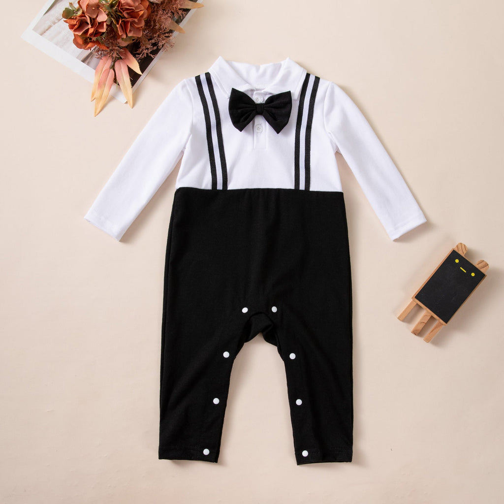 Long-sleeve Overalls With Bow Tie Set