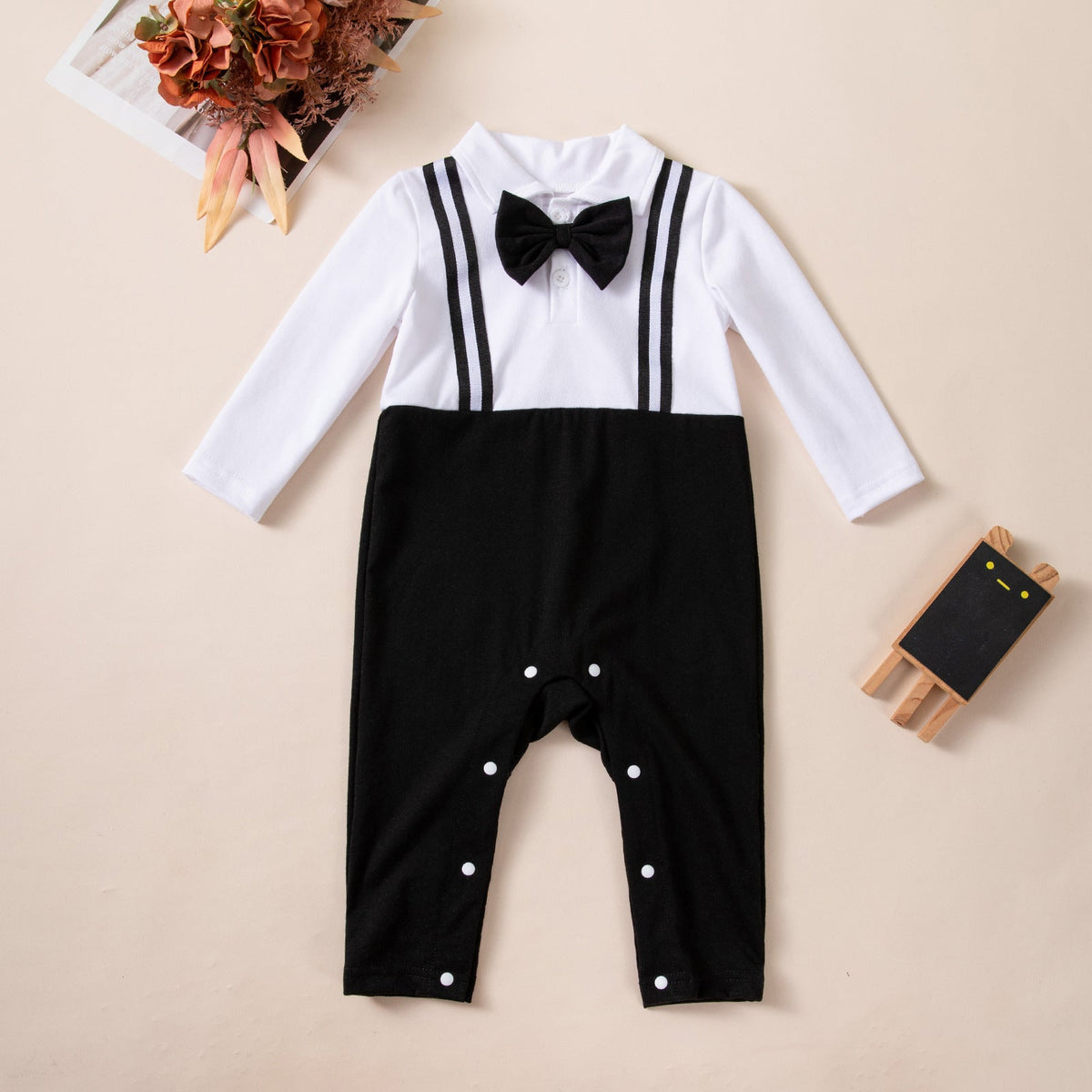 Long-sleeve Overalls With Bow Tie Set