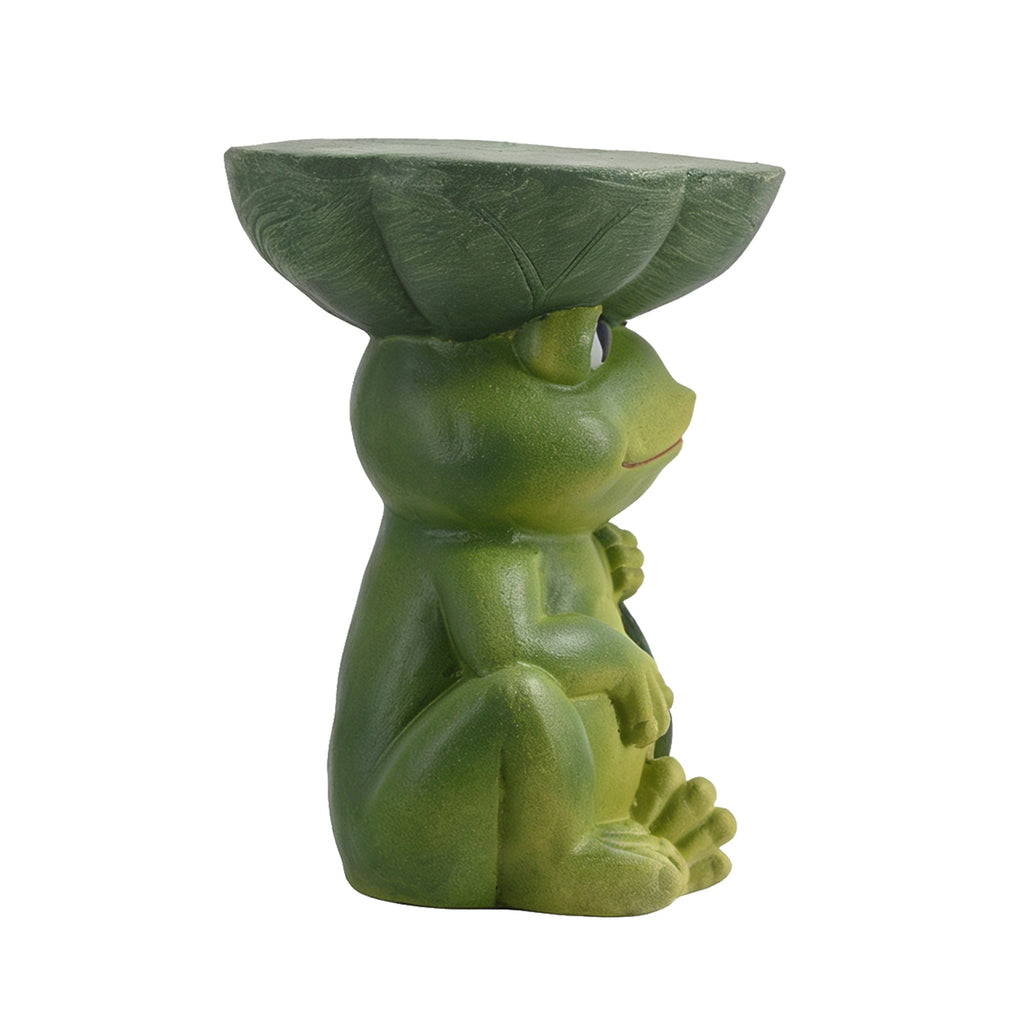 Frog Stool Garden Statue with Lotus Leaf Top - Green
