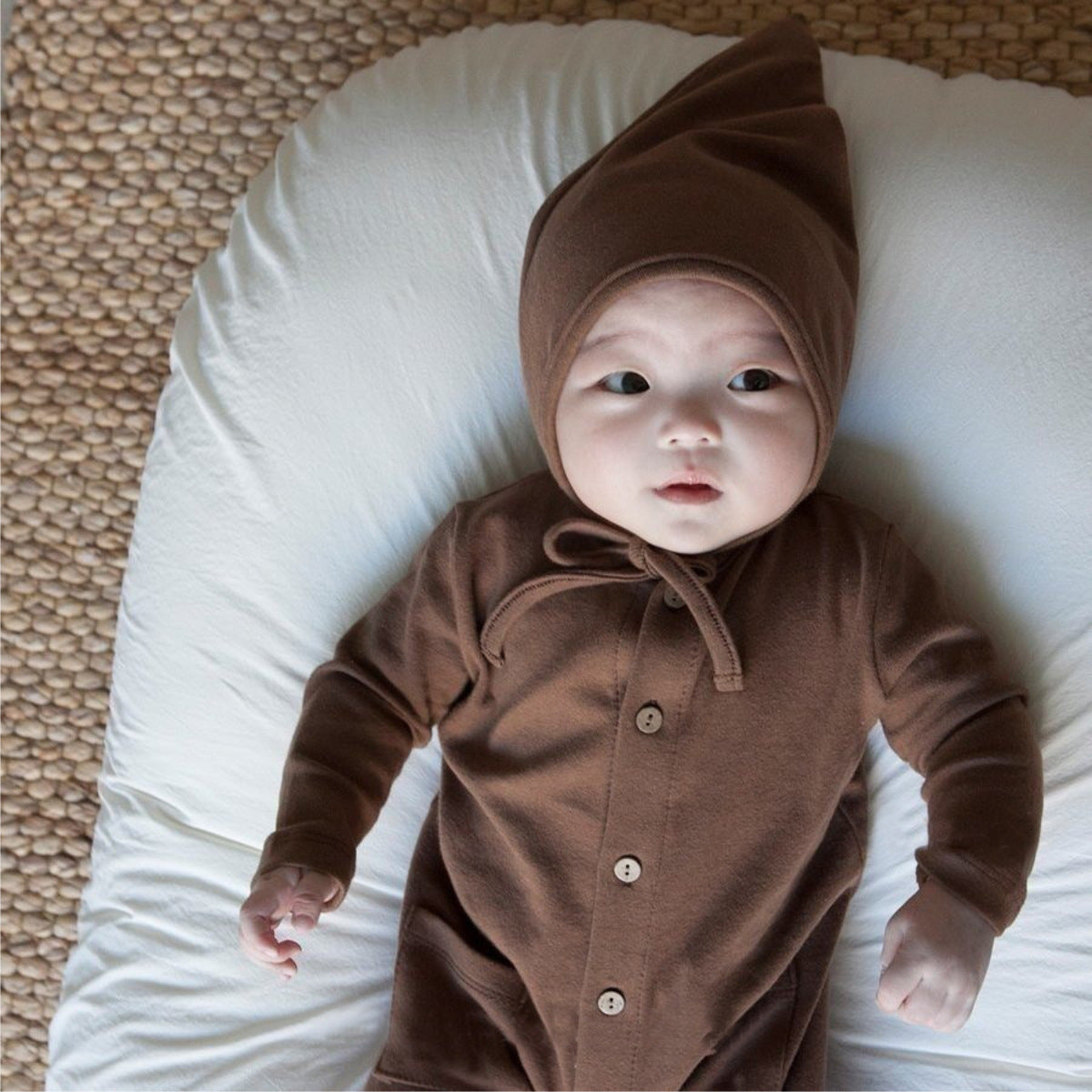 Solid-color Pocketed Chest-opening Baby Romper