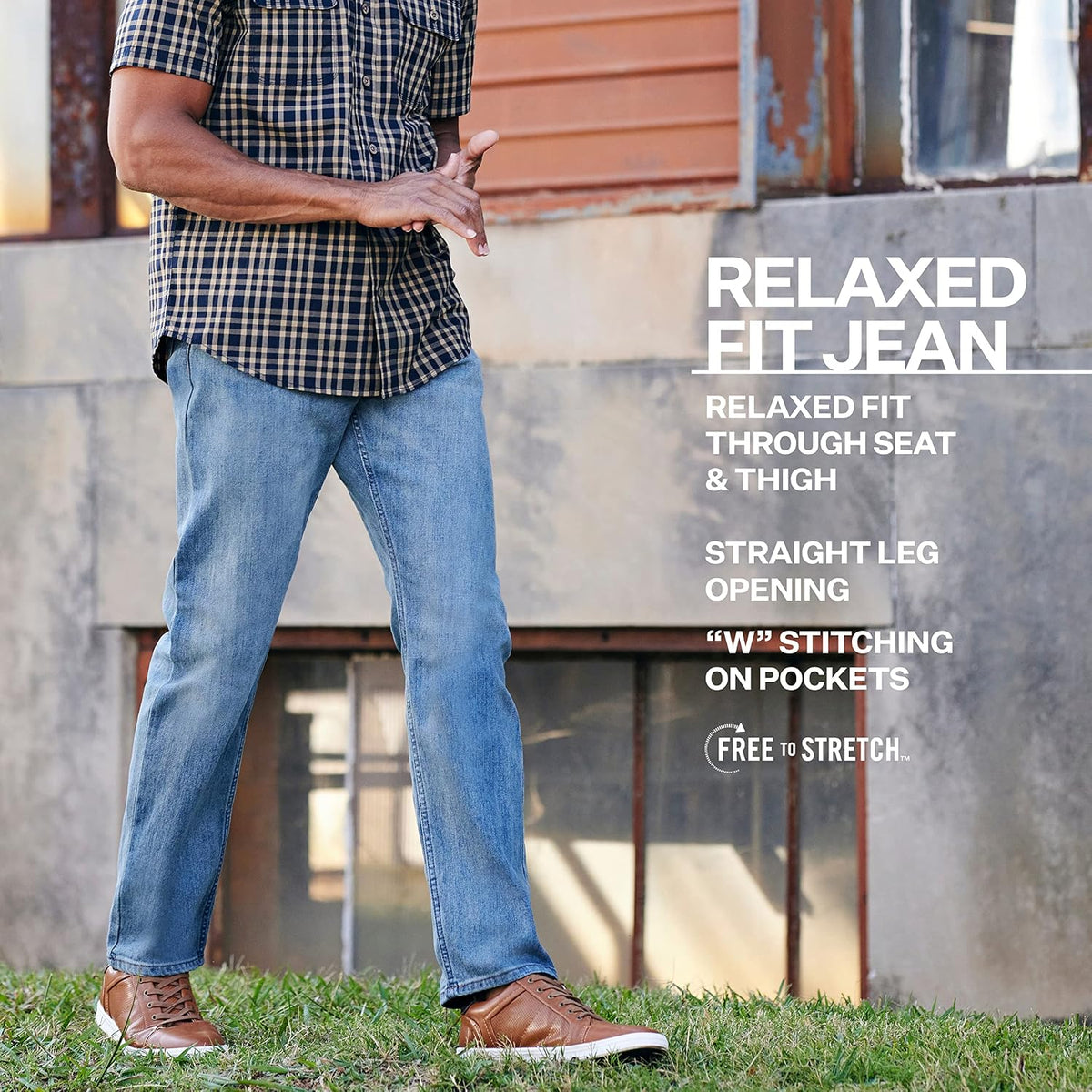 Wrangler Mens Men's Free-to-Stretch Relaxed Fit Jean