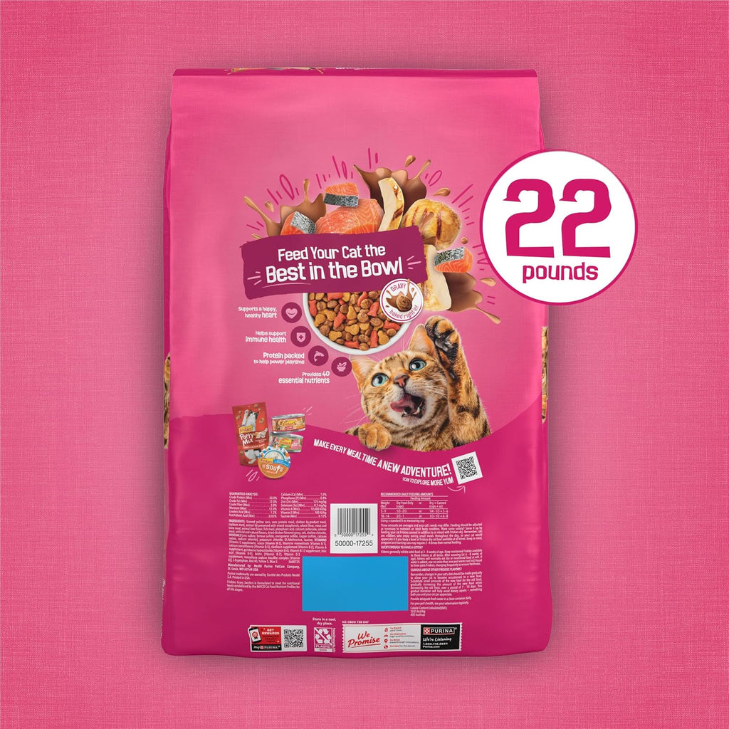 Friskies Purina Gravy Swirlers Dry Cat Food, Chicken & Salmon, 22 lb Bag