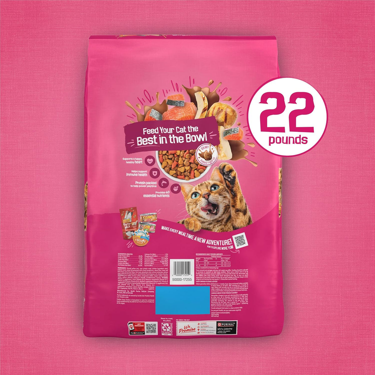 Friskies Purina Gravy Swirlers Dry Cat Food, Chicken & Salmon, 22 lb Bag