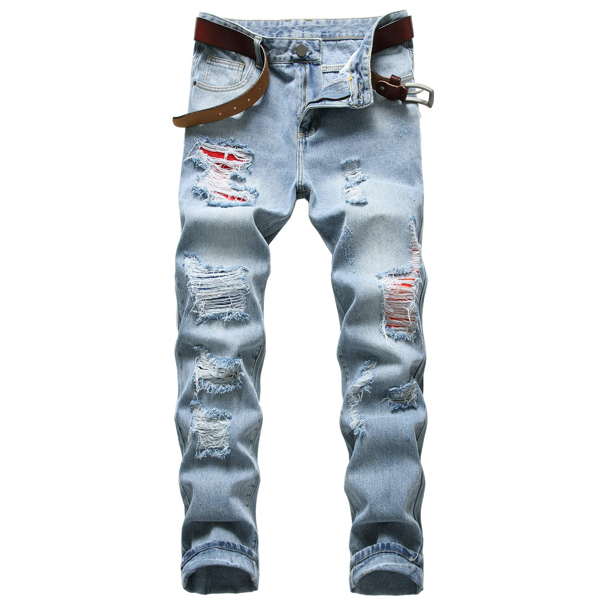 Men's Ripped Slim Fit Jeans Straight Leg Denim Pants