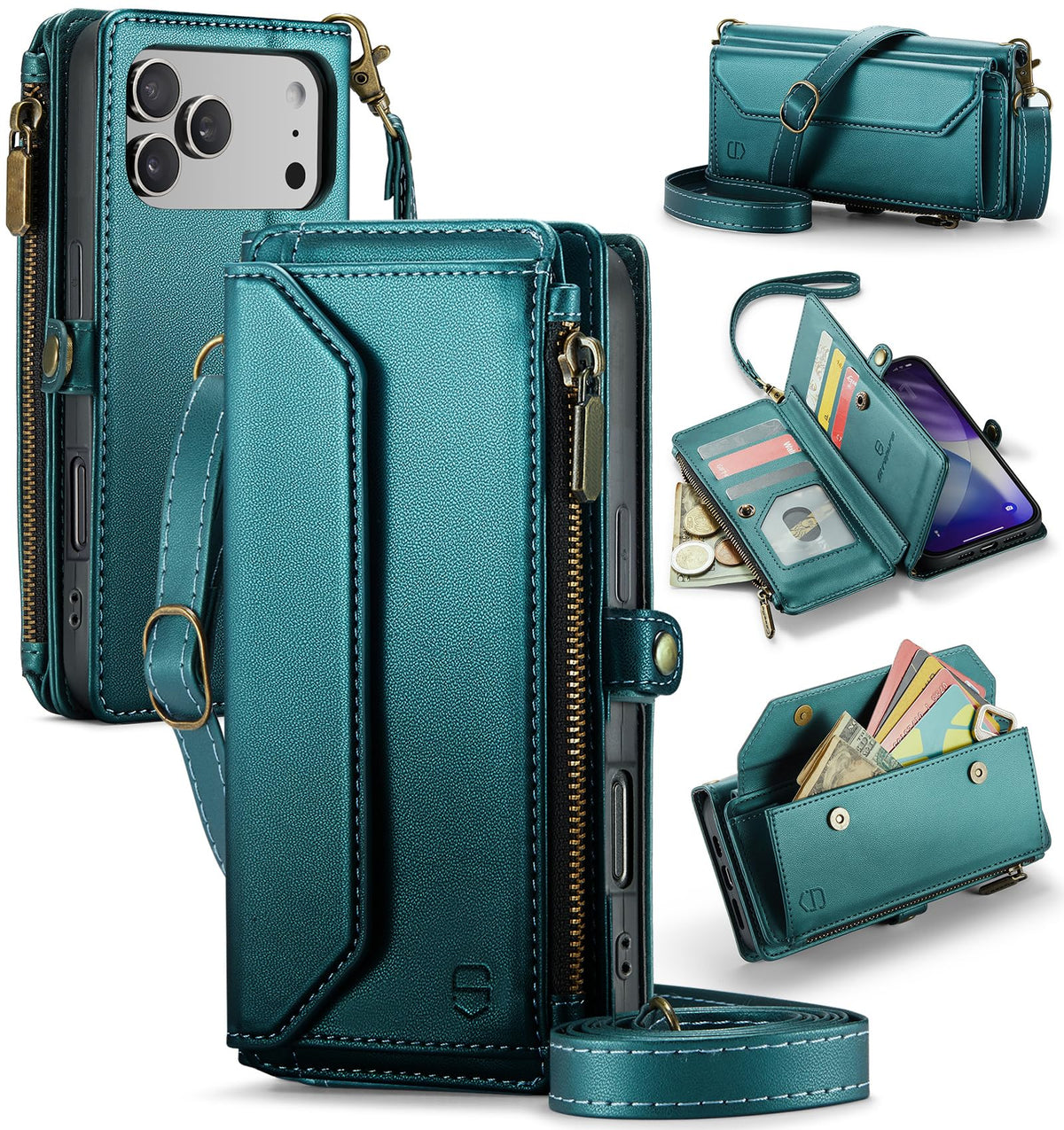 Strapurs for iPhone Air - Zipper Strap Wallet Case for Women, Purple