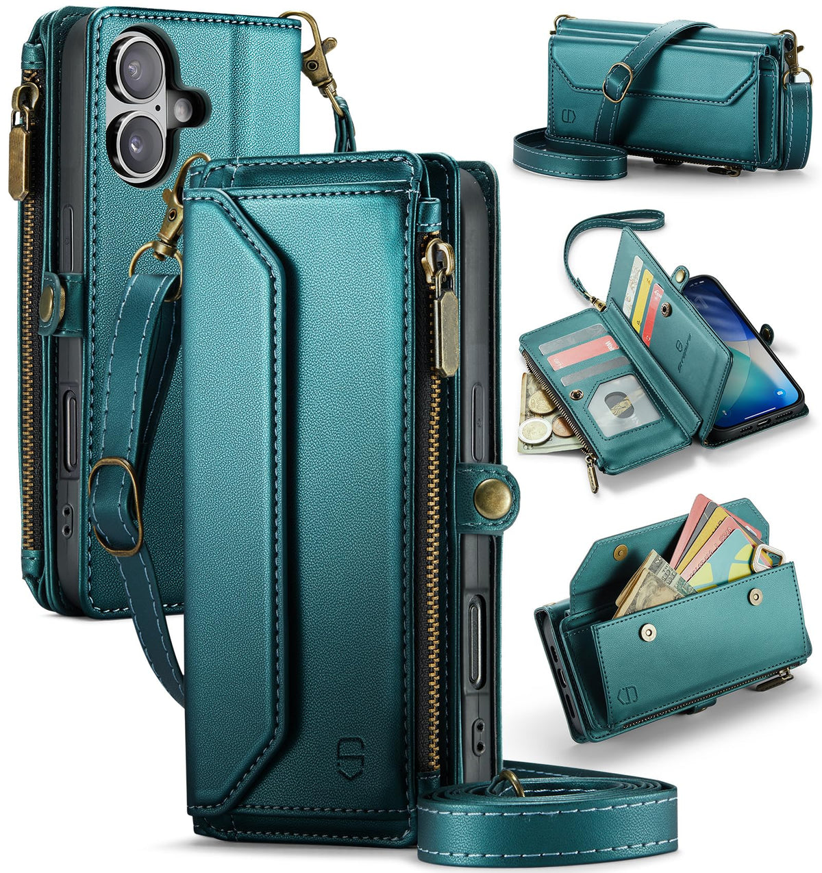 Strapurs for iPhone Air - Zipper Strap Wallet Case for Women, Purple