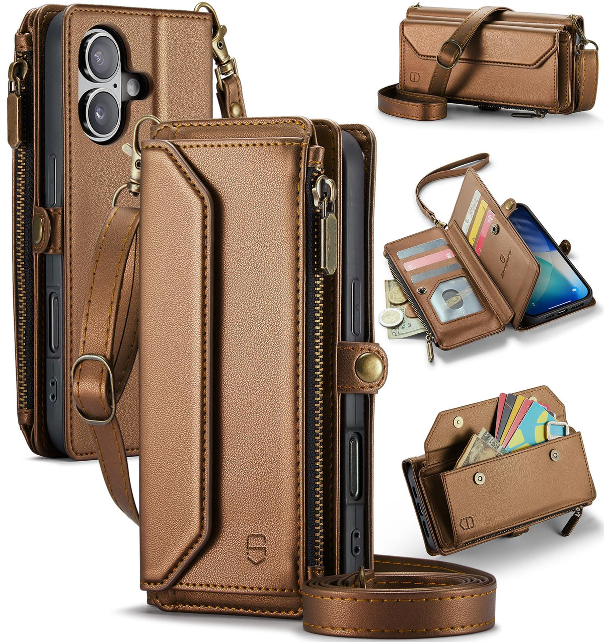 Strapurs for iPhone Air - Zipper Strap Wallet Case for Women, Purple