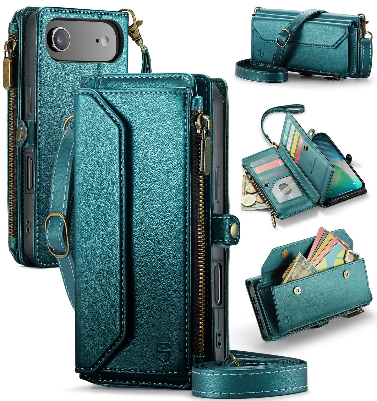 Strapurs for iPhone Air - Zipper Strap Wallet Case for Women, Purple