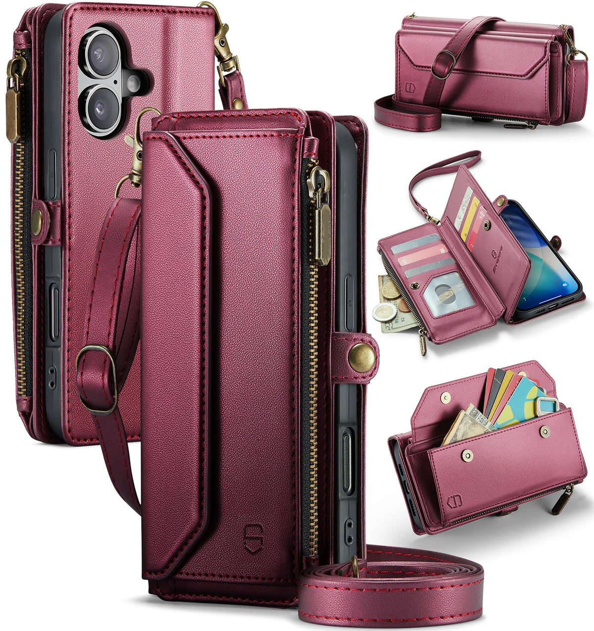 Strapurs for iPhone Air - Zipper Strap Wallet Case for Women, Purple