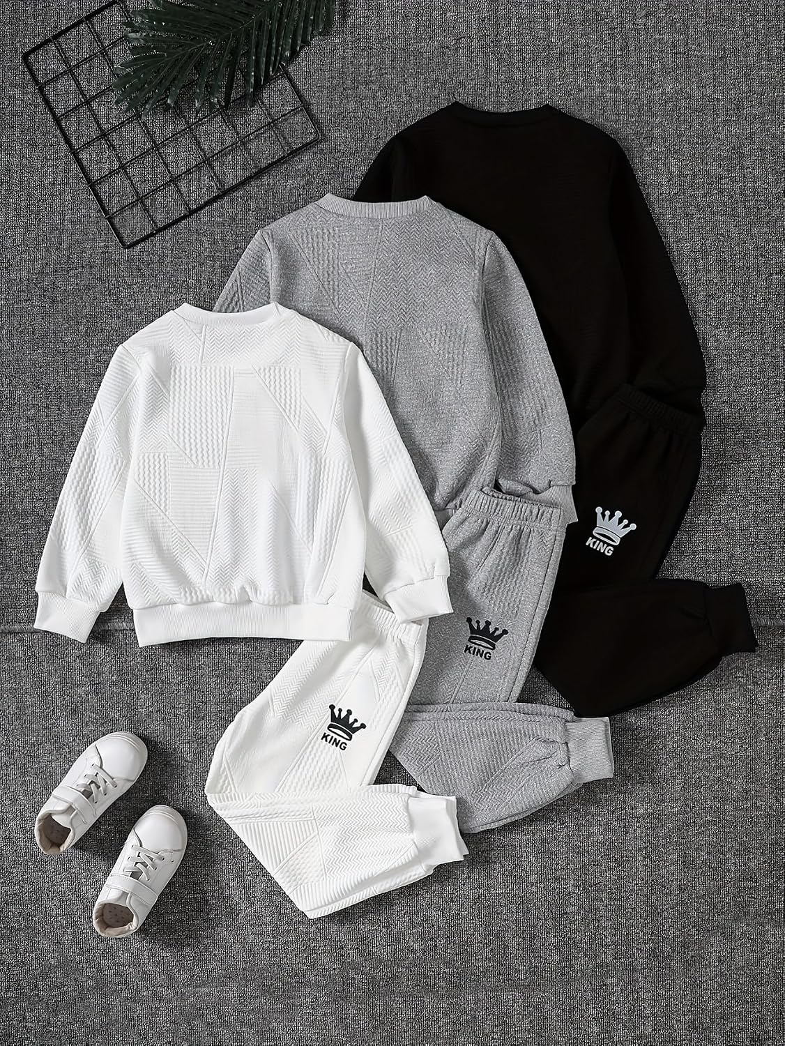 Boys Sweatsuit Letter Print Texture Sweatshirt and Jogger Pant Sets