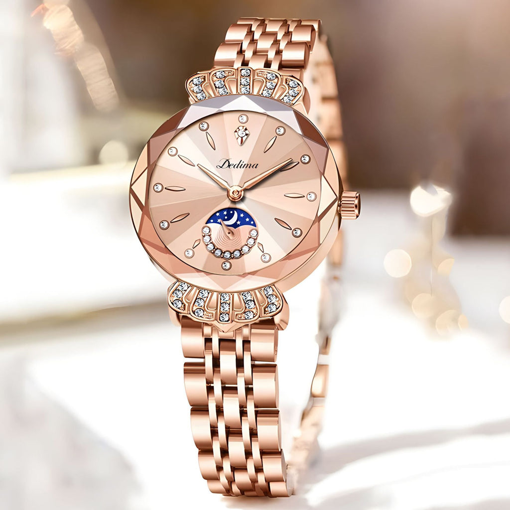 Womens Diamond-embellished Water-resistant Steel-band Casual Luxury Watch