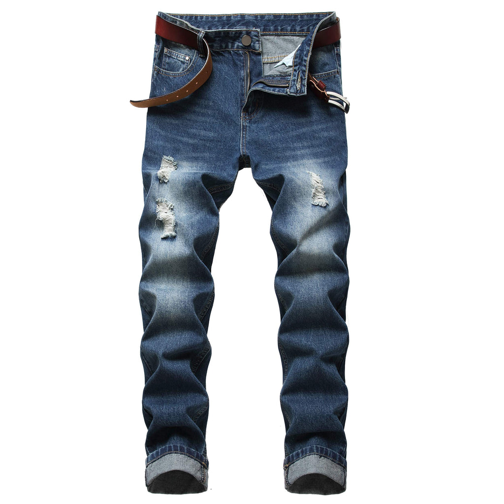 Men's Ripped Slim Fit Jeans Straight Leg Denim Pants