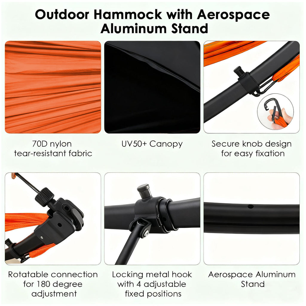 Portable Outdoor Hammock with Quick-Fold Stand and Adjustable Sunshade