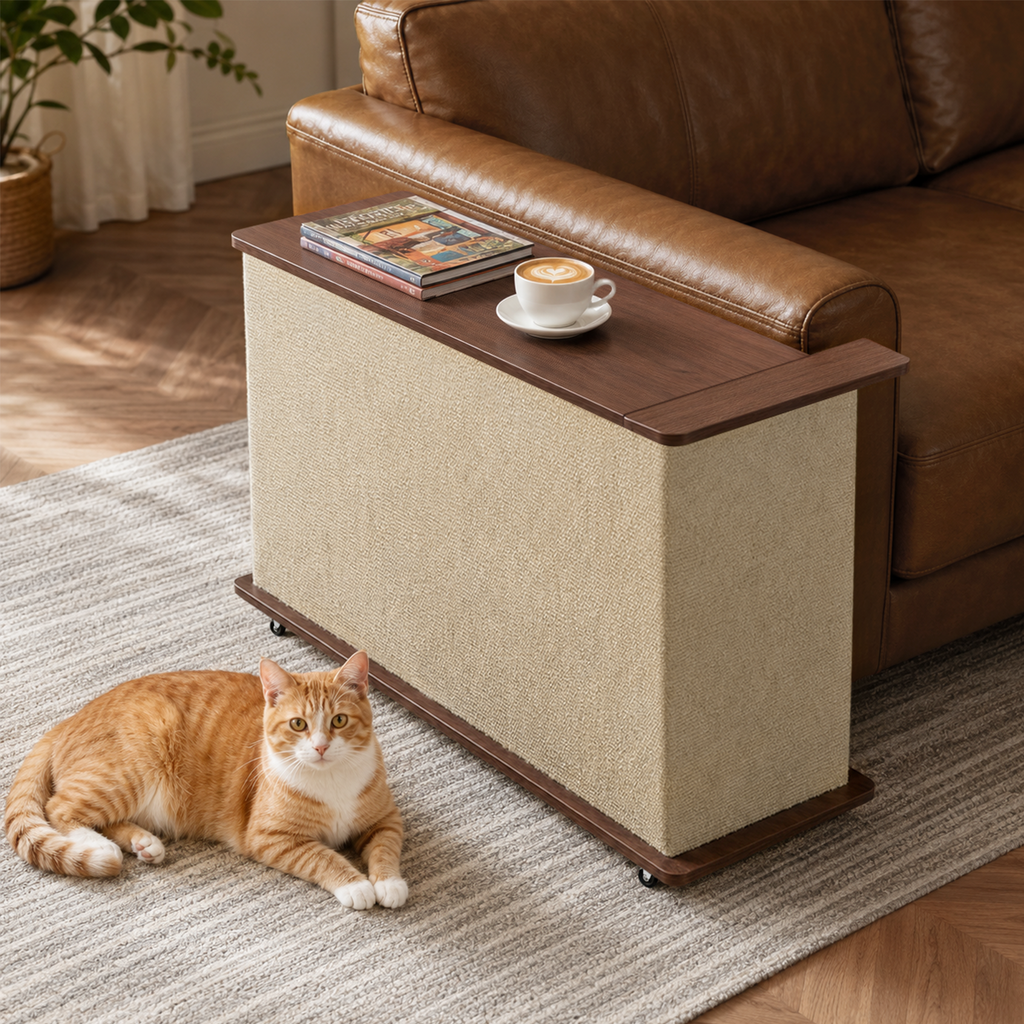2-in-1 Cat Scratcher Side Table with Hidden Storage - MDF