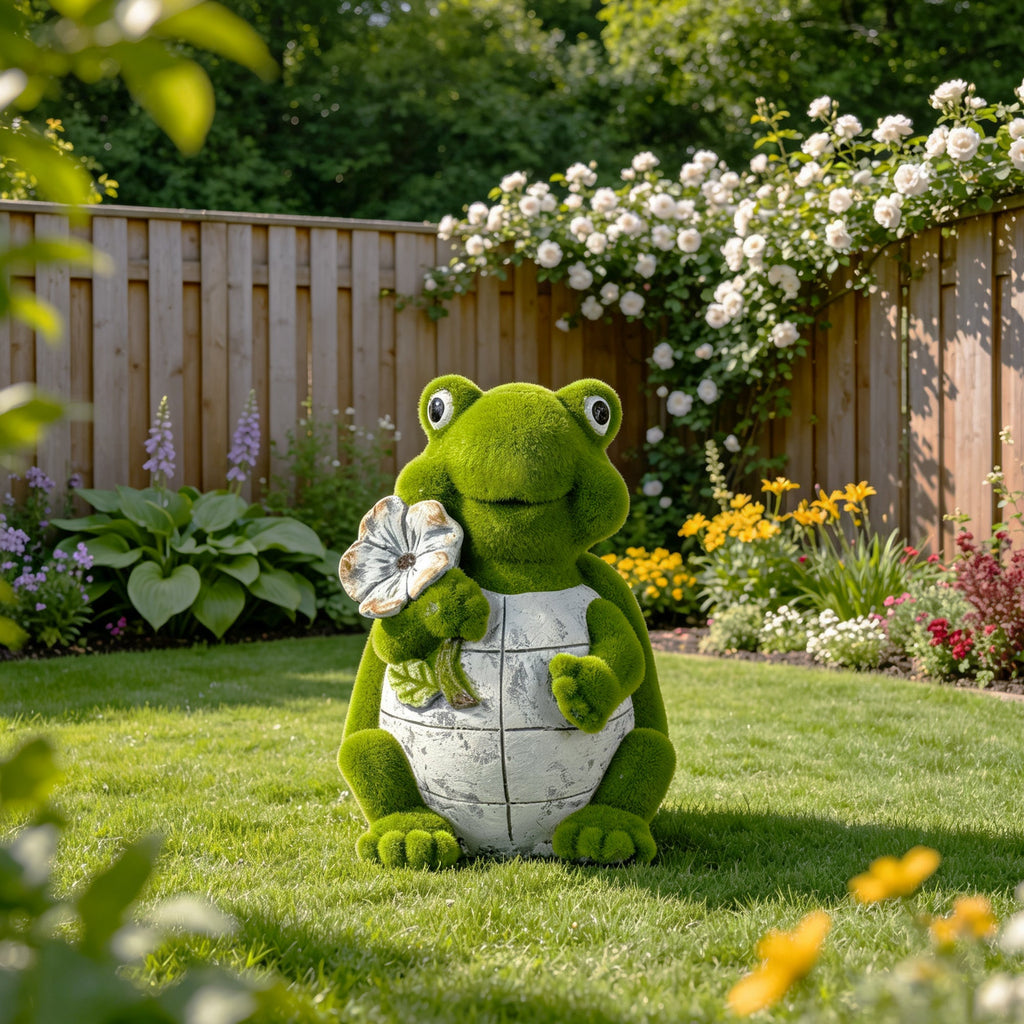 Flocked Turtle Garden Statue with Flocked Finish - Green