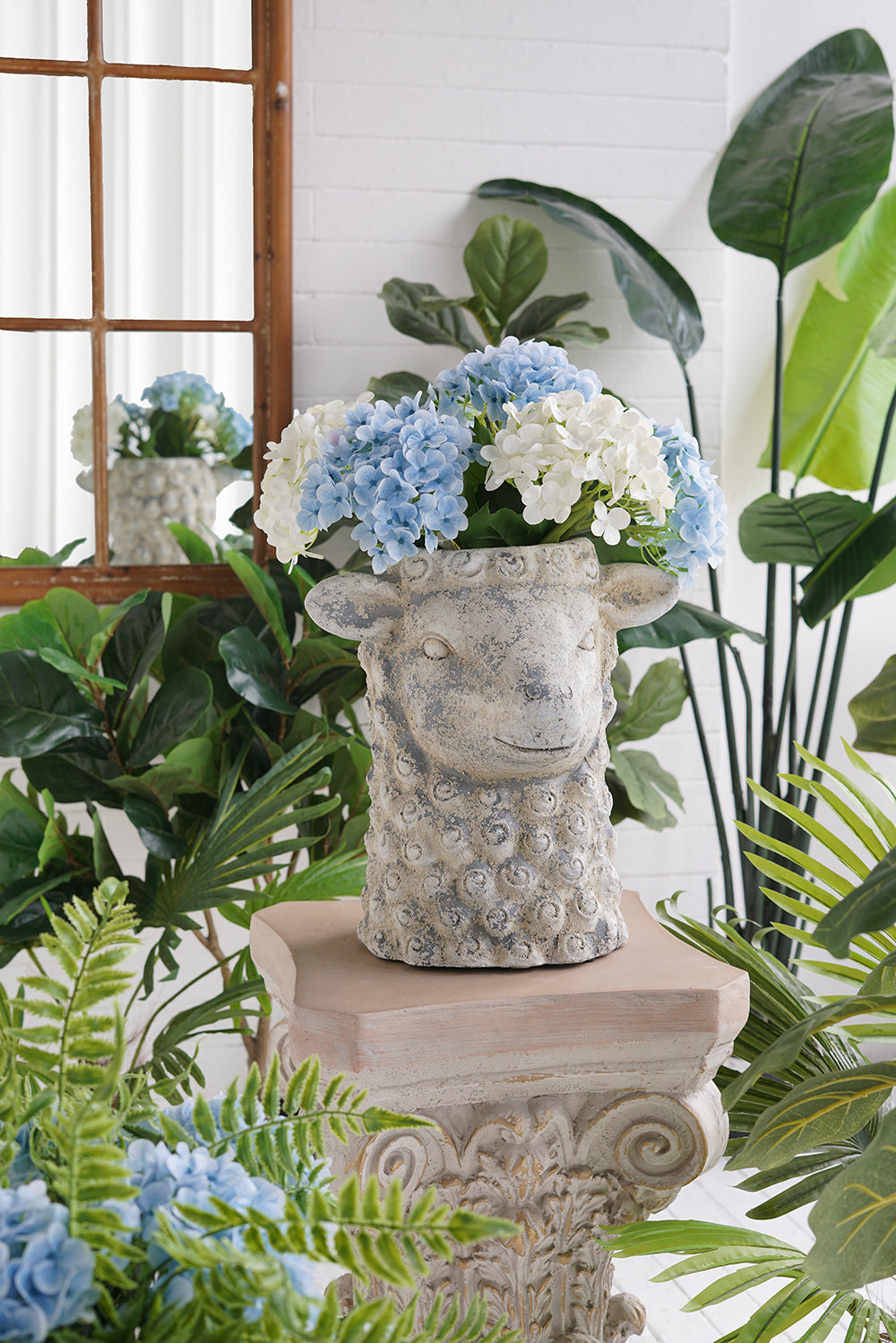 Magnesium Sheep Head Planter with Distressed Finish