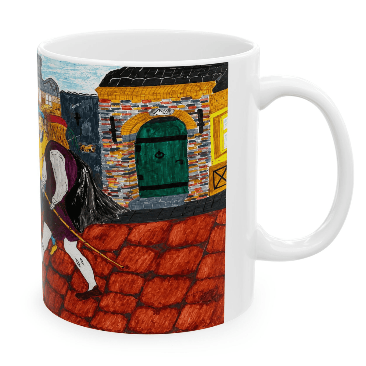 PimsArt Medieval Street Scene Dueling Swordsmen Mug From Original Painting