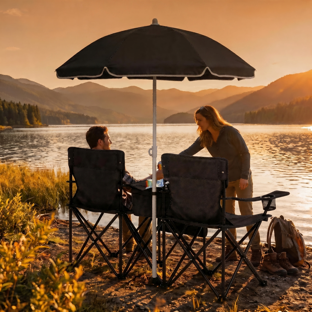 Portable Folding Picnic Chair Set with Umbrella
