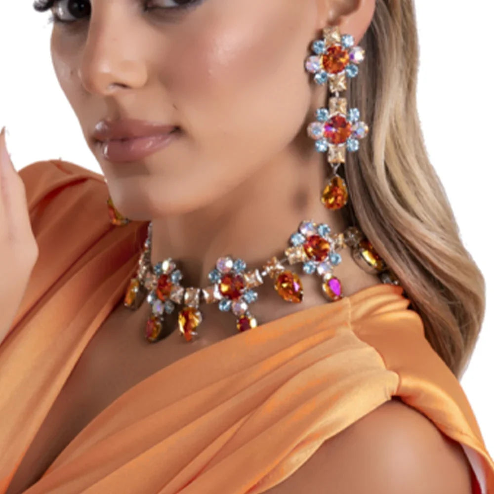 Luxury Crystal Bridal Jewelry Set – Dubai Style Wedding Necklace & Earrings for Women (Gold/Silver)