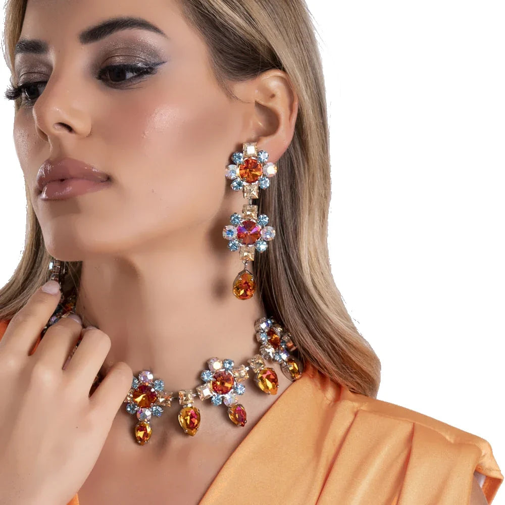 Luxury Crystal Bridal Jewelry Set – Dubai Style Wedding Necklace & Earrings for Women (Gold/Silver)