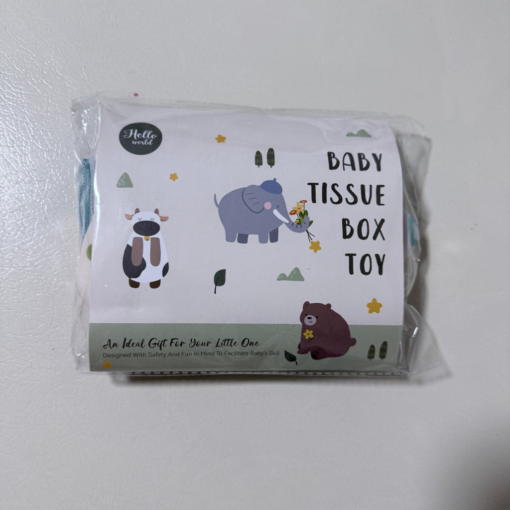 Baby Tissue Box Sensory Toy, Crinkle Activity Cube with Mirror