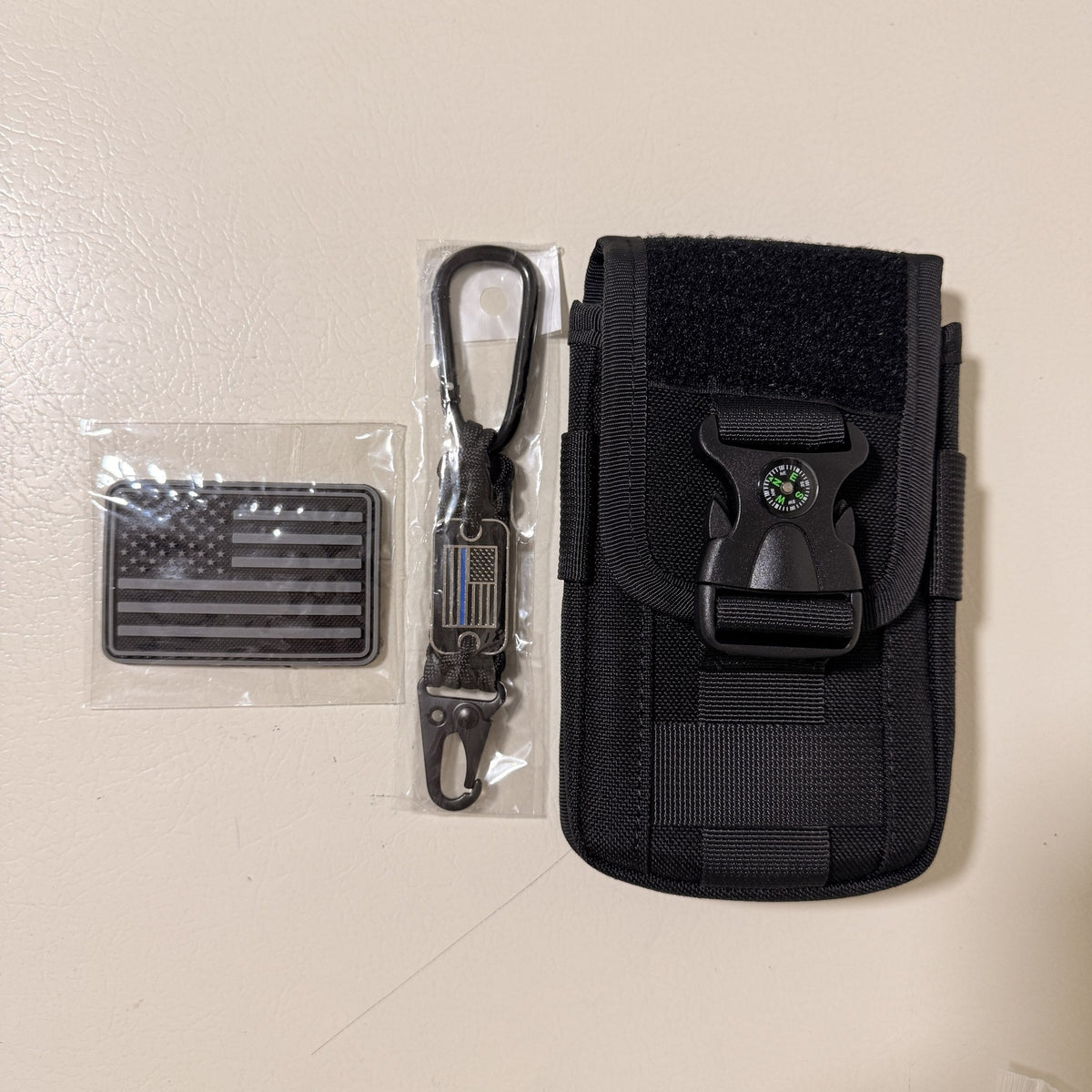 Tactical MOLLE Phone Pouch with Compass Buckle, Black, Fits 4.7-6.7 in