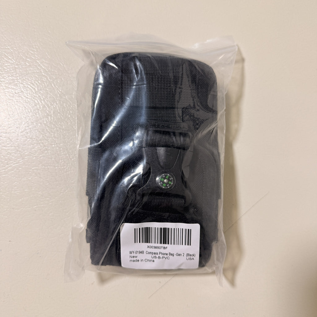 Tactical MOLLE Phone Pouch with Compass Buckle, Black, Fits 4.7-6.7 in