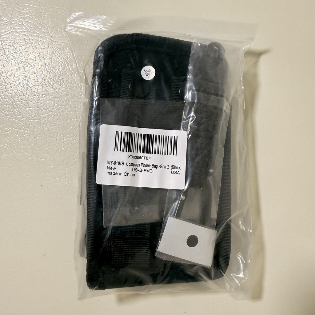 Tactical MOLLE Phone Pouch with Compass Buckle, Black, Fits 4.7-6.7 in