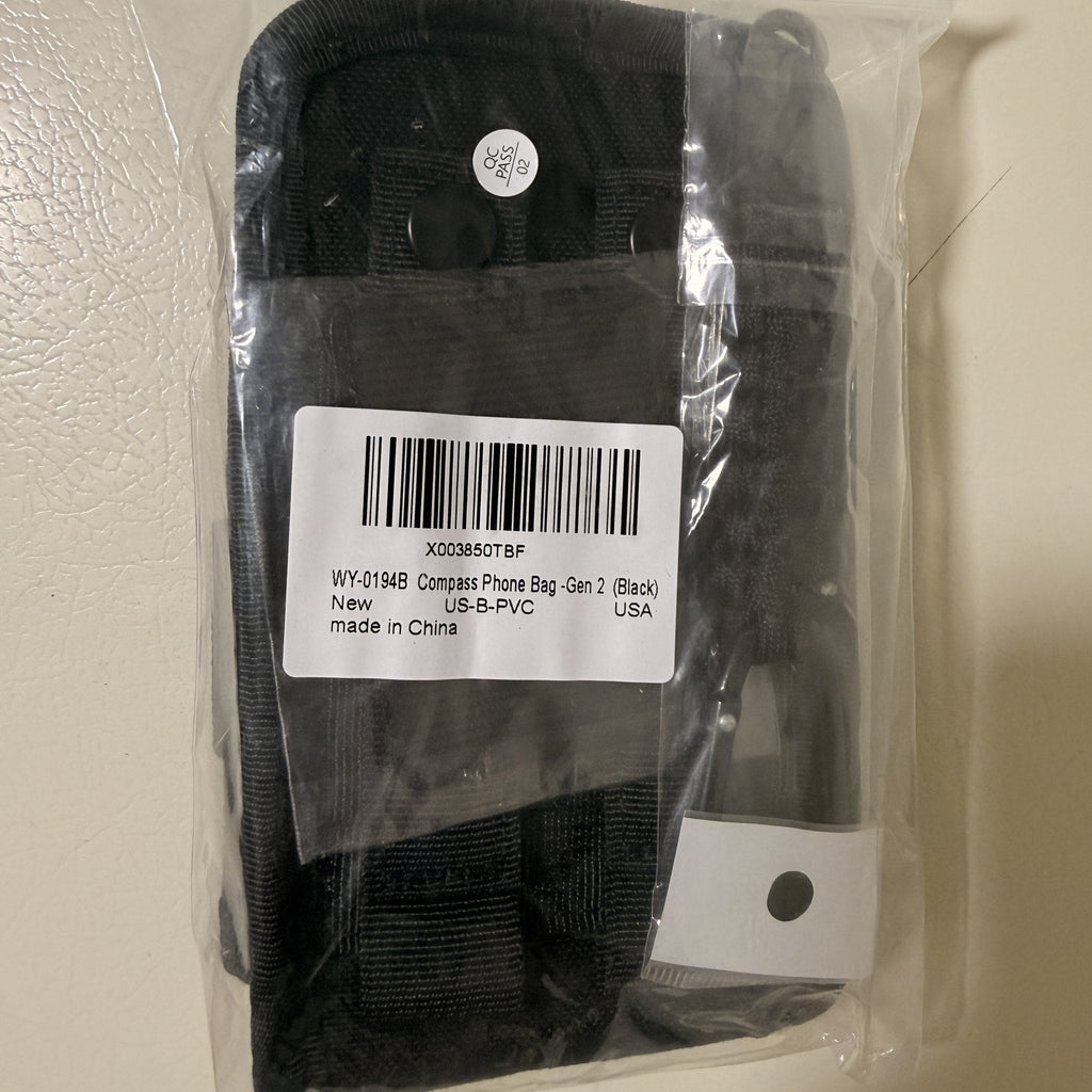 Tactical MOLLE Phone Pouch with Compass Buckle, Black, Fits 4.7-6.7 in