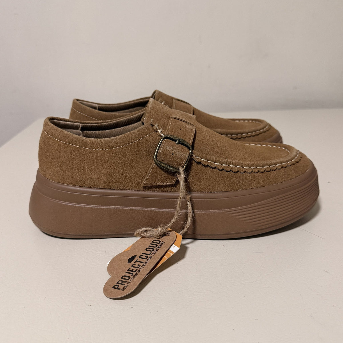 Project Cloud Della Suede Platform Loafers, Women's US 8.5, Brown