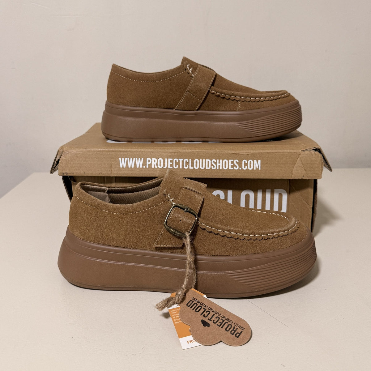 Project Cloud Della Suede Platform Loafers, Women's US 8.5, Brown