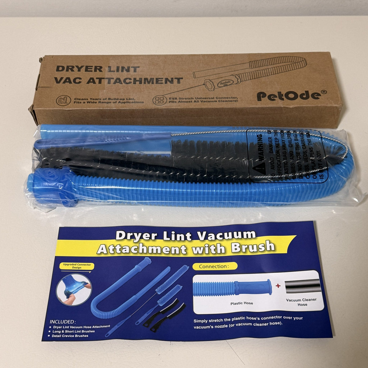 Dryer Vent Cleaner Kit, Vacuum Hose Attachment, 5 Piece, Blue