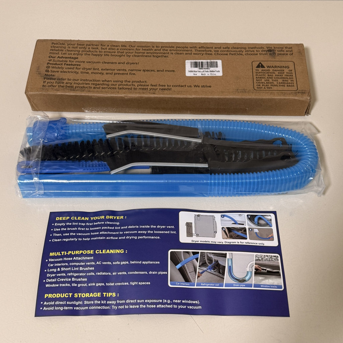 Dryer Vent Cleaner Kit, Vacuum Hose Attachment, 5 Piece, Blue