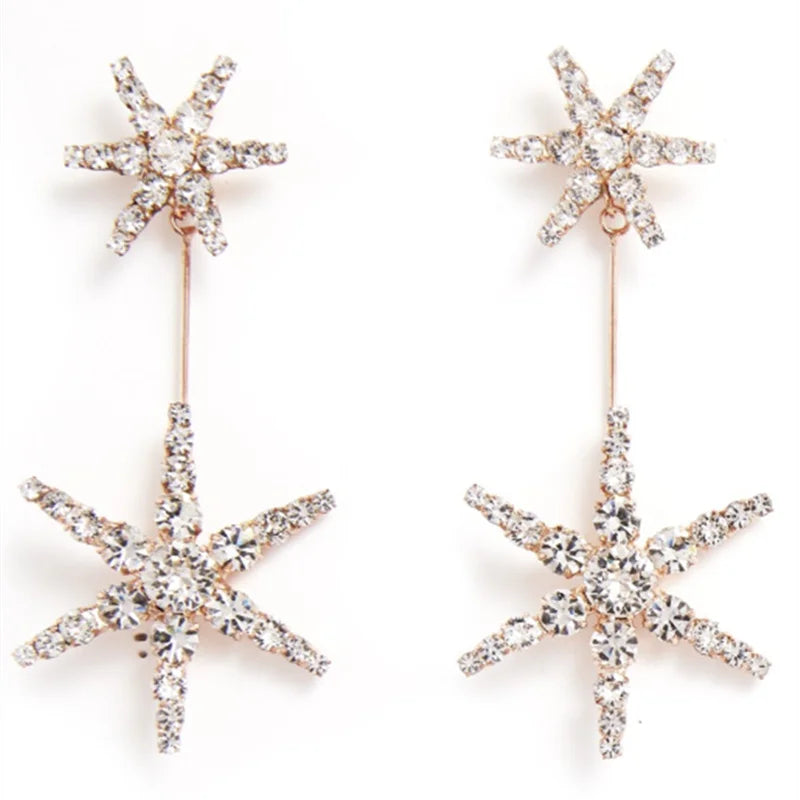 Rhinestone Star Dangle Earrings for Women – Clear Crystal Star Drop Earrings in Gold & Silver