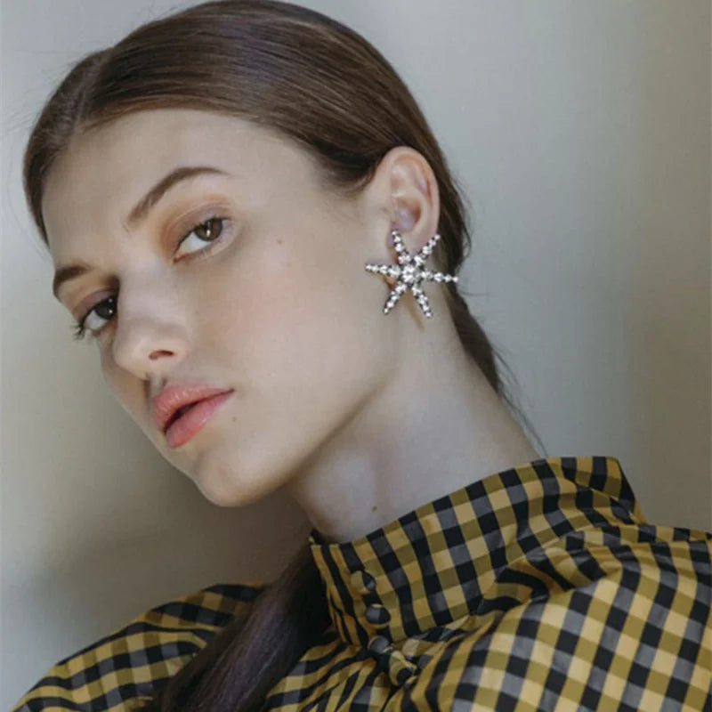Rhinestone Star Dangle Earrings for Women – Clear Crystal Star Drop Earrings in Gold & Silver