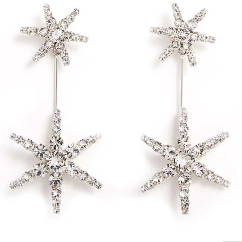 Rhinestone Star Dangle Earrings for Women – Clear Crystal Star Drop Earrings in Gold & Silver