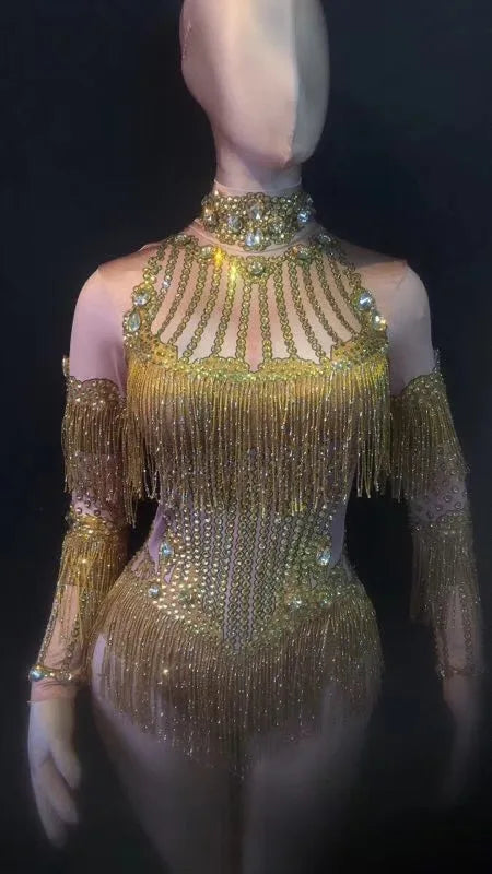 Women's Acrylic Xinjiang Dance Bodysuit for Stage & Folk Dance