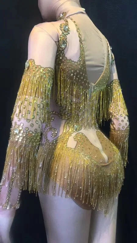 Women's Acrylic Xinjiang Dance Bodysuit for Stage & Folk Dance