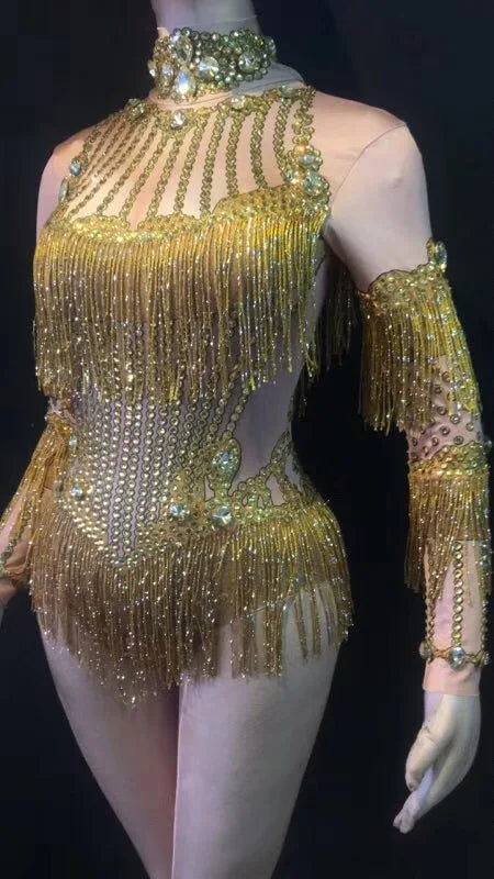 Women's Acrylic Xinjiang Dance Bodysuit for Stage & Folk Dance