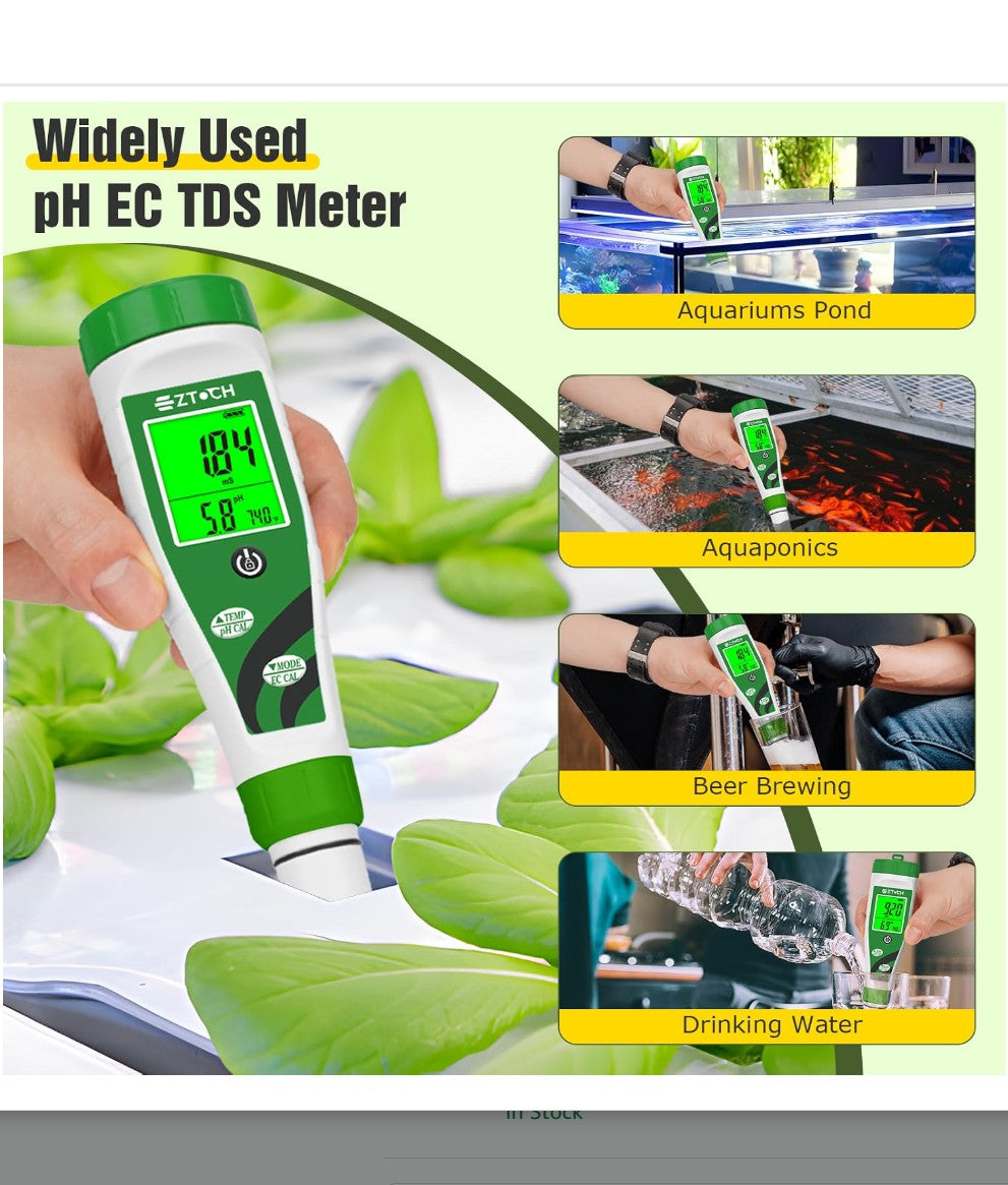 Digital pH and EC Water Quality Tester, Hydroponics, Aquarium, Pool