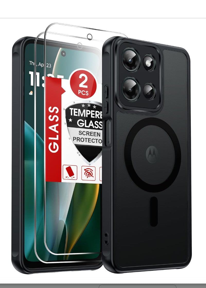Moto G 5G 2025 Case with 2 Screen Protectors, Magnetic Ring, Black