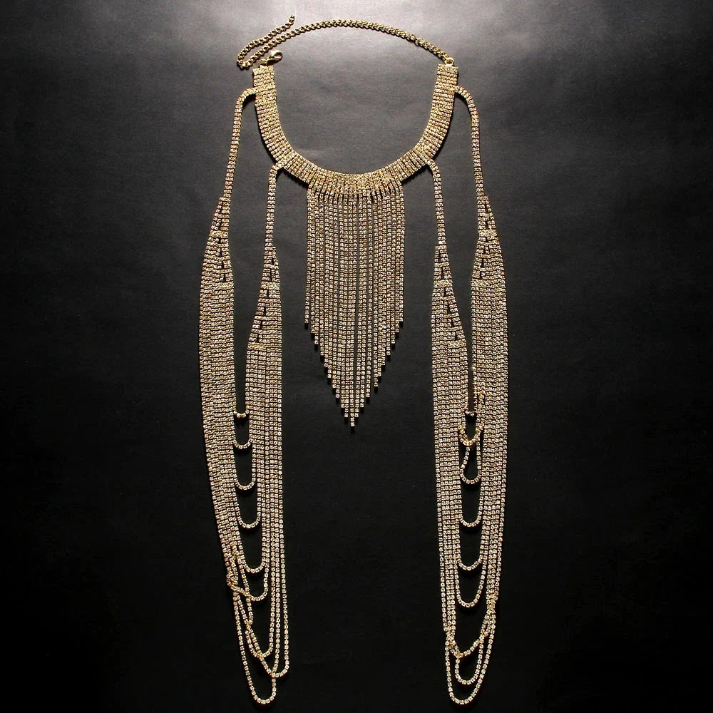 Showgirl Rhinestone Shoulder Chain & Tassel Body Jewelry